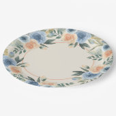 Blauw en Perzik Waterverf Bloem Papieren Bordje (Gekanteld)