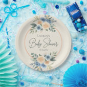 Blauw en Perzik Waterverf Bloemen Baby shower Papieren Bordje (Feest)