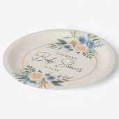Blauw en Perzik Waterverf Bloemen Baby shower Papieren Bordje (Gekanteld)