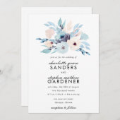 Blauw en perzik Waterverf bloemen bruiloft Kaart (Voorkant / Achterkant)