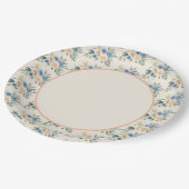 Blauw en perzik Waterverf bloemmotief Papieren Bordje (Gekanteld)