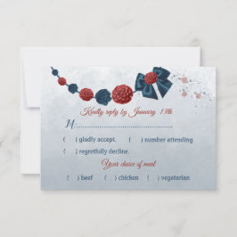 blauw - en rode bloemen kiezen RSVP kaartje