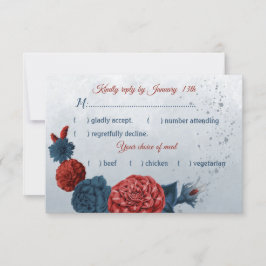 blauw - en rode bloemen kiezen RSVP kaartje