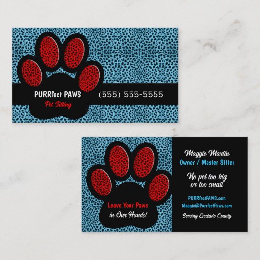 Blauw en rode Cheetah Afdrukken Aangepaste poot Si Visitekaartje (Voorkant / Achterkant)