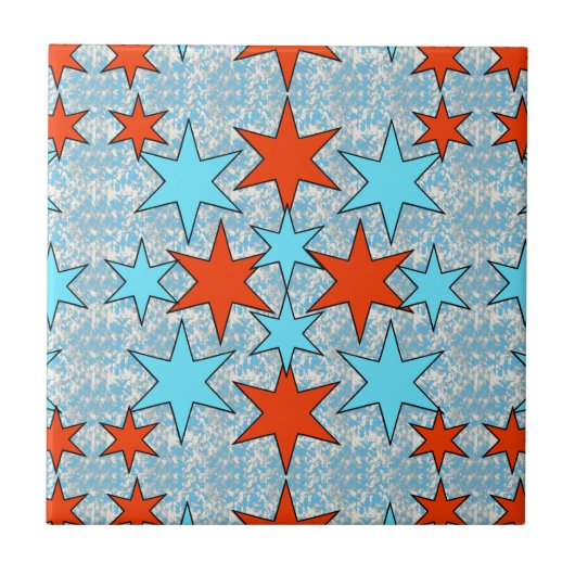 Blauw en Rode Ster Patroon Tegeltje (Voorkant)
