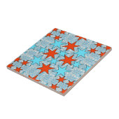 Blauw en Rode Ster Patroon Tegeltje (Zijkant)