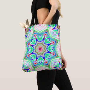 Blauw en rode tinten met acht punten sterren kalei tote bag