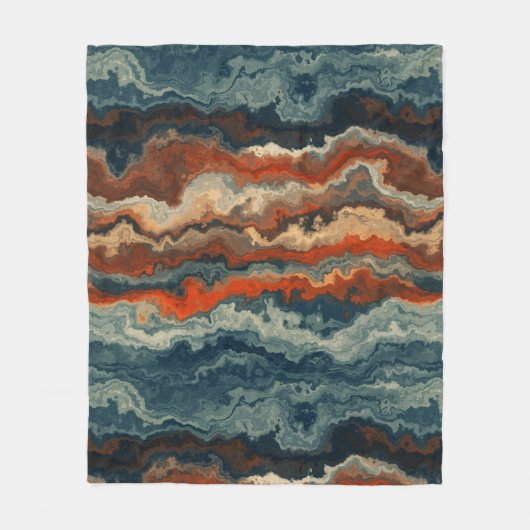 Blauw en Roest Abstract Fleece Deken (Voorkant)