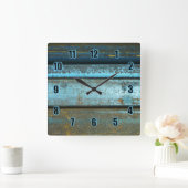 Blauw en roestruw geweerd rusted metal vierkante klok (Huis)