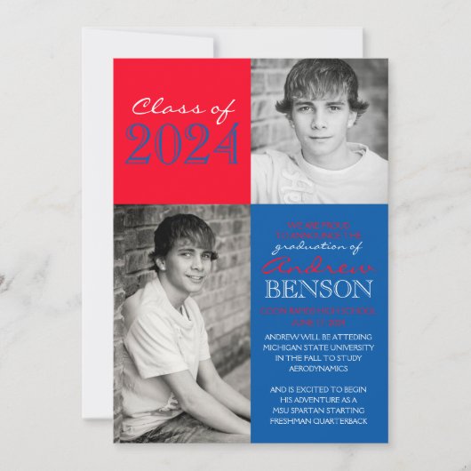 Blauw en Rood 2 Foto Afstuderen Aankondiging (Voorkant)