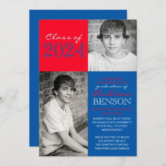 Blauw en Rood 2 Foto Afstuderen Aankondiging (Voorkant / Achterkant)