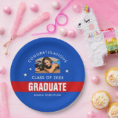 Blauw en rood Afstuderen - Aangepaste foto Papieren Bordje (Feest)