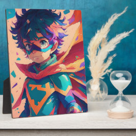 Blauw en Rood Anime Superheld Jongen Fotoplaat