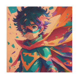 Blauw en Rood Anime Superheld Jongen Hout Afdruk