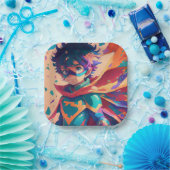 Blauw en Rood Anime Superheld Jongen Papieren Bordje (Feest)