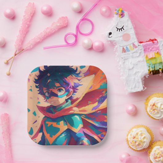 Blauw en Rood Anime Superheld Jongen Papieren Bordje (Feest)