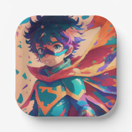 Blauw en Rood Anime Superheld Jongen Papieren Bordje