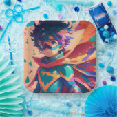 Blauw en Rood Anime Superheld Jongen Papieren Bordje (Feest)