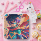 Blauw en Rood Anime Superheld Jongen Papieren Bordje (Feest)