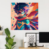 Blauw en Rood Anime Superheld Jongen Poster (Thuiskantoor)