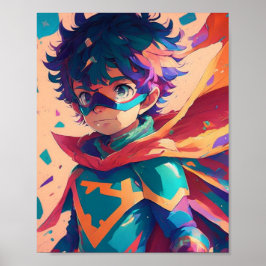 Blauw en Rood Anime Superheld Jongen Poster