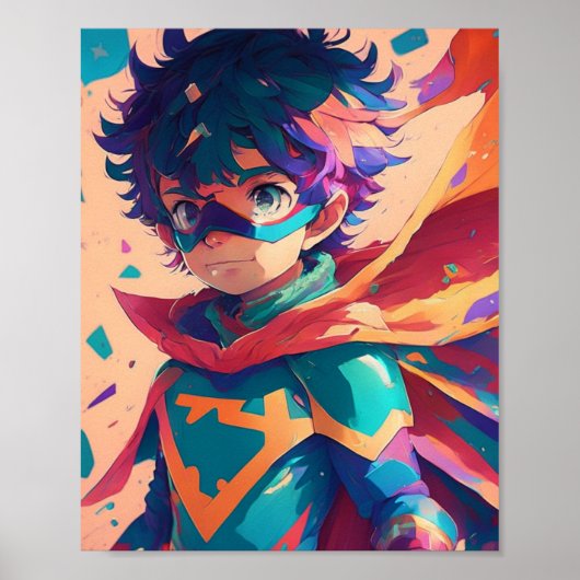 Blauw en Rood Anime Superheld Jongen Poster (Voorkant)