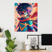 Blauw en Rood Anime Superheld Jongen Poster (Thuiskantoor)