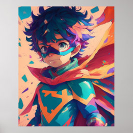 Blauw en Rood Anime Superheld Jongen Poster