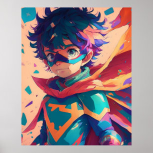Blauw en Rood Anime Superheld Jongen Poster