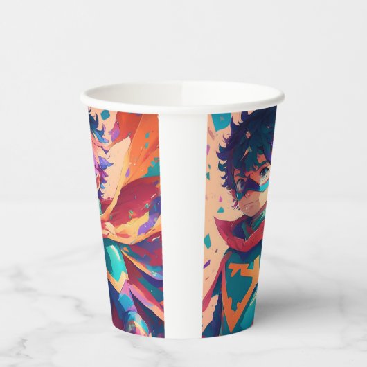 Blauw en Rood Anime Superheld Jongen Verjaardagsfe Papieren Bekers (Links)