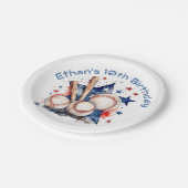 Blauw en Rood Baseball Bat en Ball Typografie Papieren Bordje (Gekanteld)