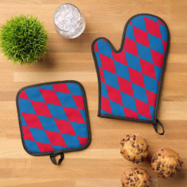 Blauw en Rood Bavaria Diamond Flag Patroon Ovenwant & Pannenlap Set