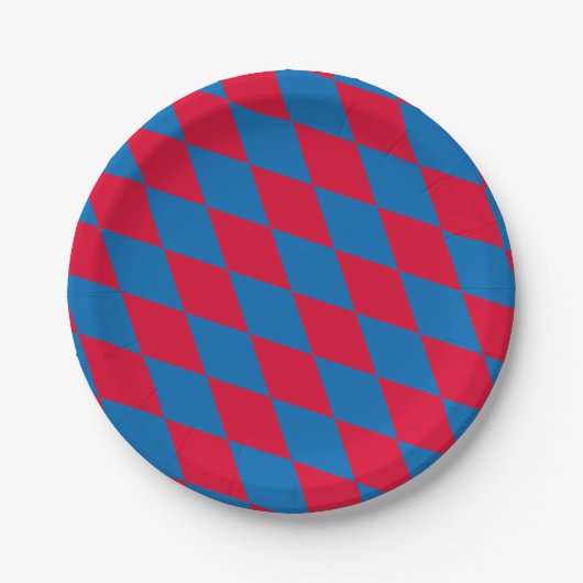 Blauw en Rood Bavaria Diamond Flag Patroon Papieren Bordje (Voorkant)