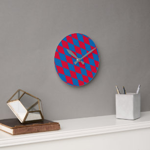 Blauw en Rood Bavaria Diamond Flag Patroon Ronde Klok
