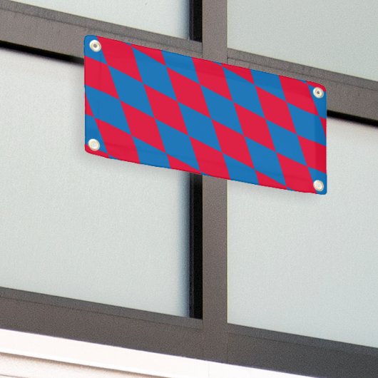 Blauw en Rood Bavaria Diamond Flag Patroon Spandoek (Buitenkant Gebouw)