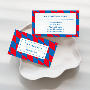 Blauw en Rood Beiers Diamanten Vlag Patroon Visitekaartje