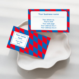 Blauw en Rood Beiers Diamanten Vlag Patroon Visitekaartje