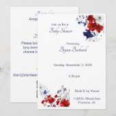 Blauw en rood Bloemen Baby shower Kaart (Voorkant / Achterkant)