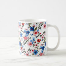 Blauw en rood bloemmotief 