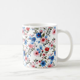Blauw en rood bloemmotief  koffiemok