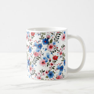 Blauw en rood bloemmotief  koffiemok