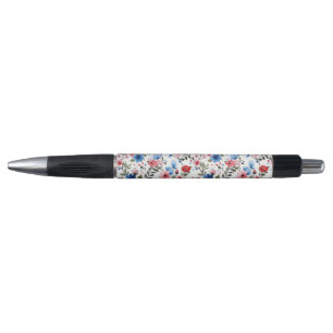 Blauw en rood bloemmotief pen