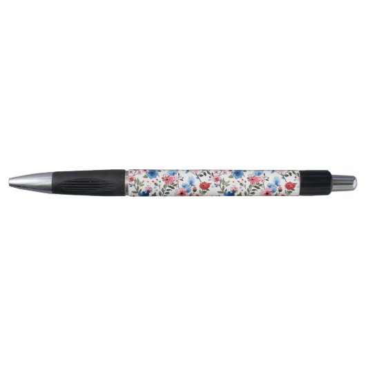 Blauw en rood bloemmotief pen (Voorkant)