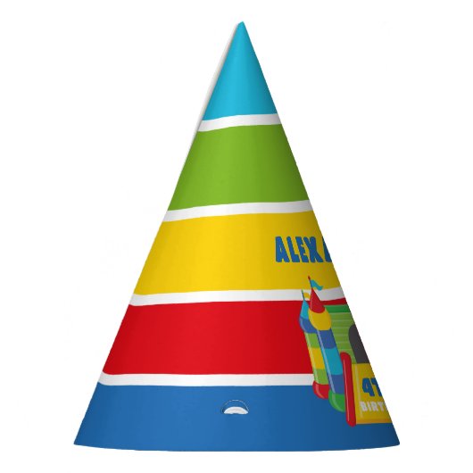 Blauw en rood Bounce huis, spelen en springen Feesthoedjes (Links)