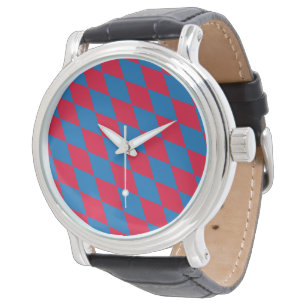 Blauw en rood Boven-Beiers diamanten vlagpatroon Horloge