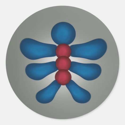 Blauw en rood bubbelmannetje ronde sticker (Voorkant)