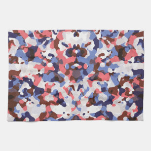 Blauw en rood camouflagepatroon theedoek