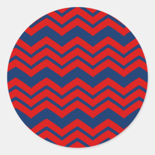 Blauw en rood chevronpatroonontwerp ronde sticker