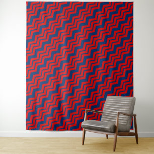Blauw en rood chevronpatroonontwerp wandkleed