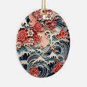 Blauw en rood Chiyogami Ornament (Rechts)